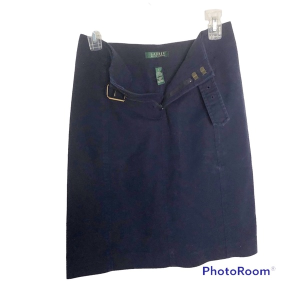 Navy blue  Lauren Ralph Lauren skirt attached belt metal buckle - Picture 6 of 8